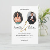 Modernes Goldterrarium Portrait Foto Hochzeit Einladung (Stehend Vorderseite)