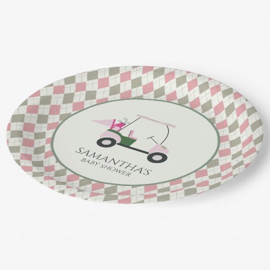 Modernes Golf Baby Gender-Bericht Par-T Pappteller (Schrägansicht)