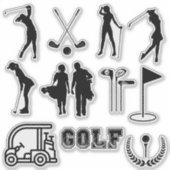 Modernes Golf Girl in Schwarz und Weiß Aufkleber (Vorderseite)