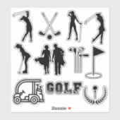 Modernes Golf Girl in Schwarz und Weiß Aufkleber (Blatt)