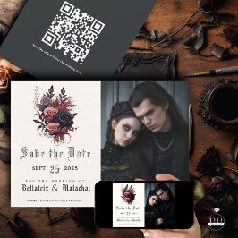 Modernes Goth Black and WoodRose Foto Save The Date
