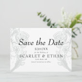 Modernes Gotisches Blumenherz Elegantes Weiß Hochz Save The Date (Stehend Vorderseite)