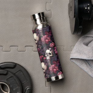 Modernes Gotisches Skull-Rosa-Blume-Muster Trinkflasche
