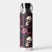 Modernes Gotisches Skull-Rosa-Blume-Muster Trinkflasche (Rückseite)