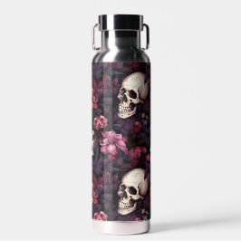 Modernes Gotisches Skull-Rosa-Blume-Muster Trinkflasche