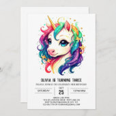 Modernes Graceful Unicorn Geburtstag Einladung (Vorne/Hinten)