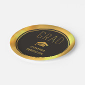 Modernes Grad 2016 Schwarz, Gold-Graduierungskappe Pappteller (Schrägansicht)