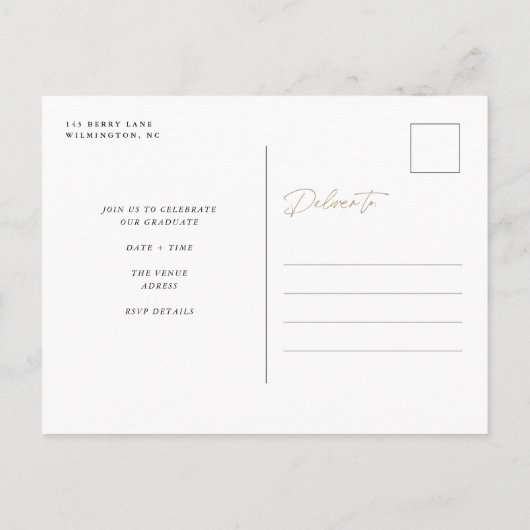 Modernes Grad 3 Foto Collage Gold Ankündigungspostkarte (Rückseite)