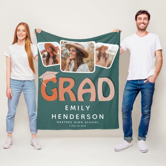 Modernes GRAD 3 x Foto Collage Abschluss Geschenk Fleecedecke (Beispiel)