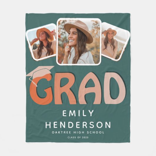 Modernes GRAD 3 x Foto Collage Abschluss Geschenk Fleecedecke (Vorderseite)