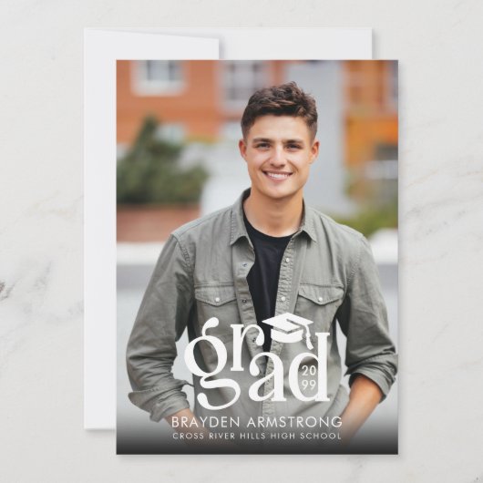 Modernes GRAD Cap 2 Foto Weiß Overlay Ankündigung (Vorderseite)