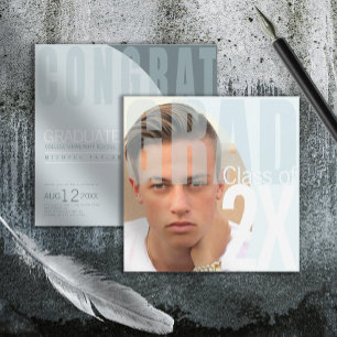 Modernes Grad Closeup Foto Blue ID897 Einladung