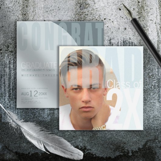 Modernes Grad Closeup Foto Blue ID897 Einladung