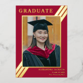 Modernes Grad Foto Burgundy Red Gold Folieneinladung (Vorderseite)