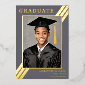 Modernes Grad Foto Grau und Gold Folieneinladung (Vorderseite)