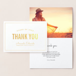 Modernes Grad Gold Foil Foto Danke Karte