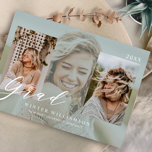 Modernes Grad-Grün-Overlay Grad Drei Foto Einladung