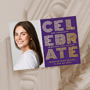 MODERNES GRAD PARTY zwei Foto Gold lila Folieneinladung