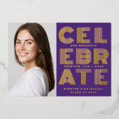 MODERNES GRAD PARTY zwei Foto Gold lila Folieneinladung (Vorderseite)