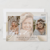 Modernes Grad-Script-Overlay Grad Drei Foto Einladung (Vorderseite)