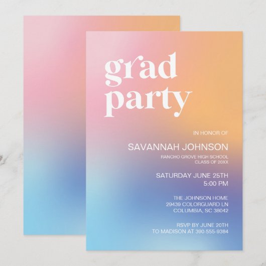 Modernes Gradient Aura Rainbow Grad Party laden ei Einladung (Vorne/Hinten)