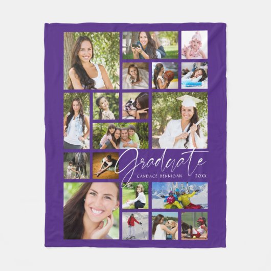 Modernes GRADUATE 19 Foto Collage Script Lila Fleecedecke (Vorderseite)