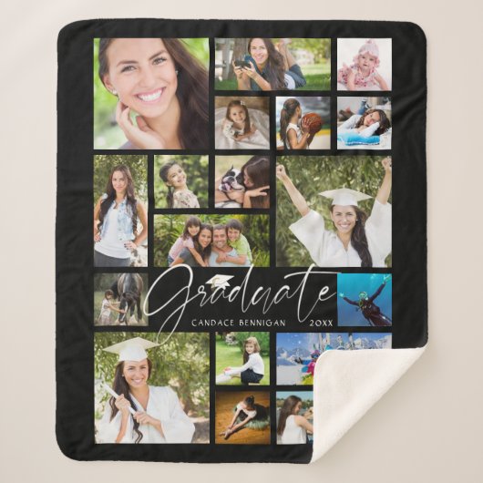 Modernes GRADUATE 19 Foto Collage Script schwarz Sherpadecke (Vorderseite)