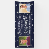 Modernes Graduate 2 Foto Navy Blue Silver White Banner (Vertikal)