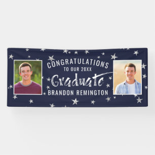 Modernes Graduate 2 Foto Navy Blue Silver White Banner