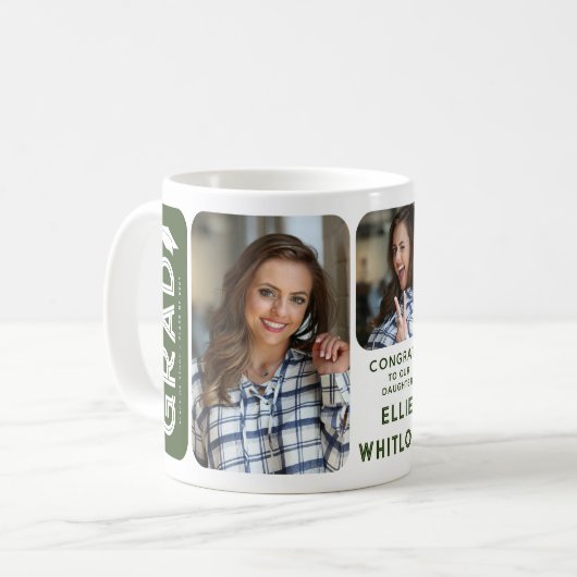 Modernes Graduate 3 Foto Abschluss Keepake-Geschen Kaffeetasse (Vorderseite Links)