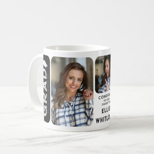 Modernes Graduate 3 Foto Abschluss Keepake-Geschen Kaffeetasse (Vorderseite Links)