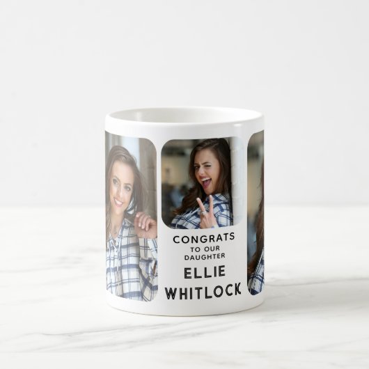 Modernes Graduate 3 Foto Abschluss Keepake-Geschen Kaffeetasse (Mittel)