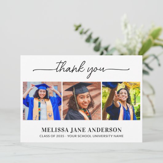 Modernes Graduate 3 Foto Personalisierter Abschlus Dankeskarte (Stehend Vorderseite)