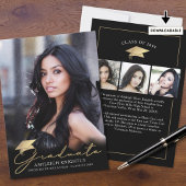 Modernes Graduate 4 Fotos Script Cap Black Gold Ankündigung