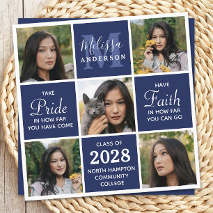 Modernes Graduate 5 Foto Navy Blue Abschluss Invit Einladung