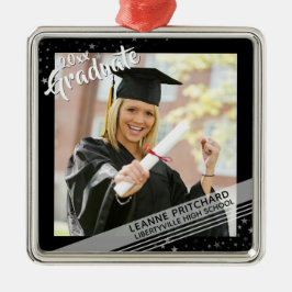 Modernes Graduate Brush Script Foto Black Ornament Aus Metall