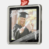Modernes Graduate Brush Script Foto Black Ornament Aus Metall (Links)