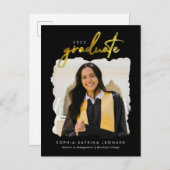 Modernes Graduate Brush Script Gold Foto Abschluss Ankündigungspostkarte (Vorne/Hinten)