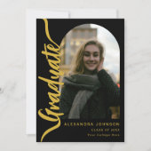 Modernes Graduate Foto Arch Black Gold Script Ankündigung (Vorderseite)