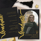 Modernes Graduate Foto Arch Black Gold Script Ankündigung