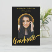 Modernes Graduate Foto Arch Gold Script Schwarz Ankündigung (Stehend Vorderseite)