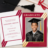 Modernes Graduate Foto Burgundy Gold Abschluss Folieneinladung