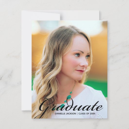 Modernes Graduate Foto Einfache Schwarze Skriptübe Ankündigung (Vorderseite)