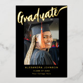 Modernes Graduate Foto Elegantes Script Black & Go Folieneinladung (Vorderseite)