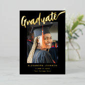 Modernes Graduate Foto Elegantes Script Black & Go Folieneinladung (Stehend vorne)