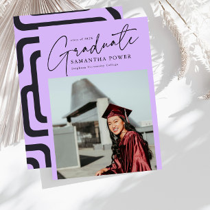 Modernes Graduate Foto Geometrischer Lila Abschlus Ankündigung