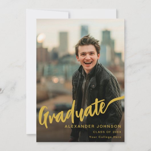 Modernes Graduate Foto Gold Script Black Ankündigung (Vorderseite)