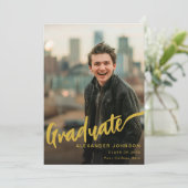 Modernes Graduate Foto Gold Script Black Ankündigung (Stehend Vorderseite)