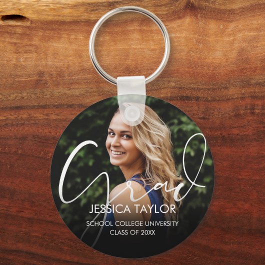 Modernes Graduate Foto Grad Script Schlüsselanhänger (Rückseite)
