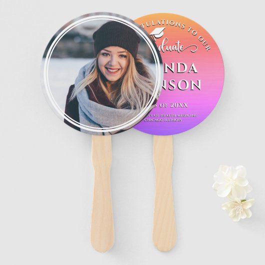 Modernes Graduate Foto Rosa Lila Abschluss Fächer (Vorne und Hinten)